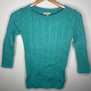 NWOT Loft Cable Knit Sweater Green Half Sleeve XXS